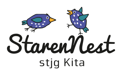 Eine Illustration von zwei Staren über dem Schriftzug der Kita Starennest